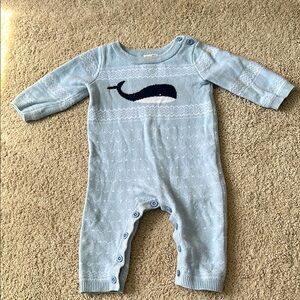 Blue Whale Fair Isle Knit Baby One Piece